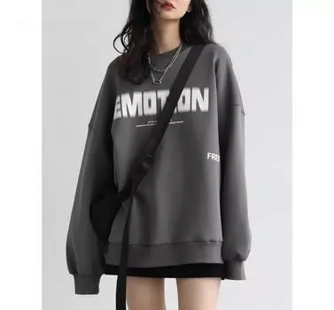 Женские толстовки, повседневные свободные толстовки с круглым воротником и нечеткой надписью для женщин, весна-осень, уличная одежда, топы S серый