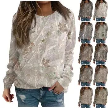 Женские толстовки, повседневные топы с круглым вырезом и принтом Хэллоуина с длинными рукавами, праздничные топы, спортивные пуловеры S коричневый