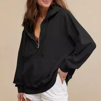Женские толстовки, пуловеры с длинным рукавом и V-образным вырезом, толстовки, топы, осенняя одежда M чёрный