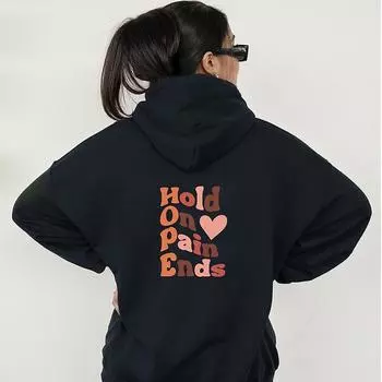 Женские толстовки с цветным принтом на спине, толстовка с капюшоном для психического здоровья, мотивационная, эстетичная, модная, повседневная, с капюшоном S чёрный