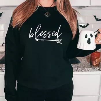 Женские толстовки с длинным рукавом Blessed Love Arrows, повседневные свободные уличные толстовки с круглым вырезом, вдохновляющие топы Lothing S
