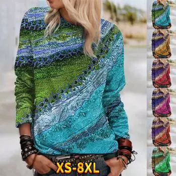 Женские толстовки с длинным рукавом Футболки с графикой Абстрактные принты Повседневные спортивные 3D-принты Спортивные уличные топы XS-8XL M