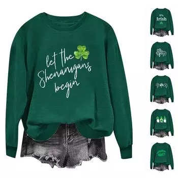 Женские толстовки с длинным рукавом и круглым вырезом, большие размеры, забавные St. Пуловер «Ирландские рубашки Патрика» L