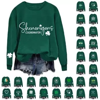 Женские толстовки с длинным рукавом и круглым вырезом, большие размеры, забавные St. Пуловер «Ирландские рубашки Патрика» L