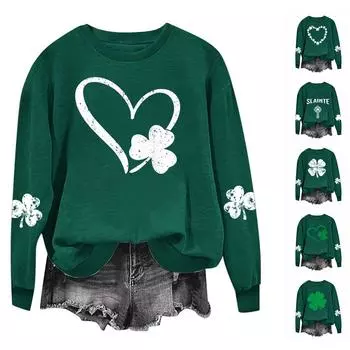 Женские толстовки с длинным рукавом и круглым вырезом, большие размеры, забавные St. Пуловер «Ирландские рубашки Патрика» L