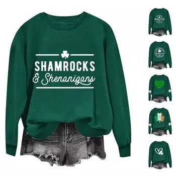 Женские толстовки с длинным рукавом и круглым вырезом, большие размеры, забавные St. Пуловер «Ирландские рубашки Патрика» S белый