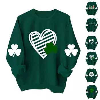 Женские толстовки с длинным рукавом и круглым вырезом, большие размеры, забавные St. Пуловер «Ирландские рубашки Патрика» XXL зелёный
