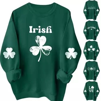 Женские толстовки с длинным рукавом и круглым вырезом, большие размеры, забавные St. Пуловер «Ирландские рубашки Патрика» XXL зелёный