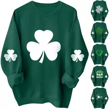 Женские толстовки с длинным рукавом и круглым вырезом, большие размеры, забавные St. Пуловер «Ирландские рубашки Патрика» S зелёный