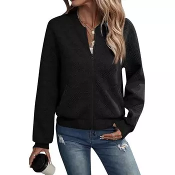 Женские толстовки с длинным рукавом на молнии, куртки, легкая куртка с полной молнией, повседневная свободная верхняя одежда с карманами, пальто L