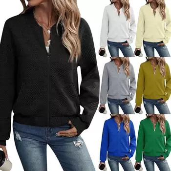 Женские толстовки с длинным рукавом на молнии, куртки, легкая куртка с полной молнией, повседневная свободная верхняя одежда с карманами, пальто L чёрный