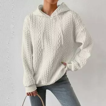 Женские толстовки с длинным рукавом, повседневные однотонные толстовки с капюшоном на шнурке для женщин, пуловер M бежевый