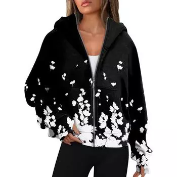 Женские толстовки с длинным рукавом, повседневные толстовки на молнии, толстовки с отверстиями для большого пальца, пальто, куртки с карманами L чёрный