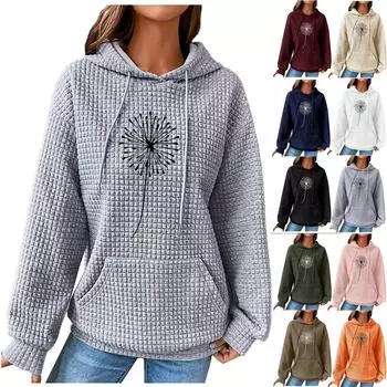 Женские толстовки с длинным рукавом, повседневные толстовки с капюшоном и шнурком с принтом для женщин, пуловер с карманами M розовый