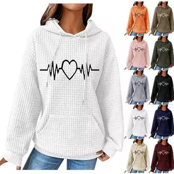 Женские толстовки с длинным рукавом, повседневные толстовки с капюшоном и шнурком с принтом для женщин, пуловер с карманами L