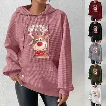 Женские толстовки с длинным рукавом, повседневные толстовки с капюшоном и шнурком с принтом для женщин, пуловер с карманами M
