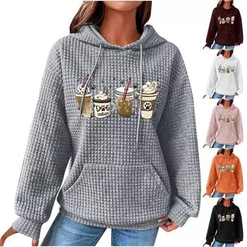Женские толстовки с длинным рукавом, повседневные толстовки с капюшоном и шнурком с принтом для женщин, пуловер с карманами M чёрный