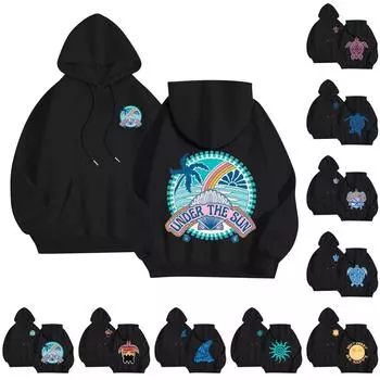 Женские толстовки с длинным рукавом, толстовки, одежда для подростков, повседневные свитера, модные повседневные универсальные повседневные толстовки, топы L чёрный