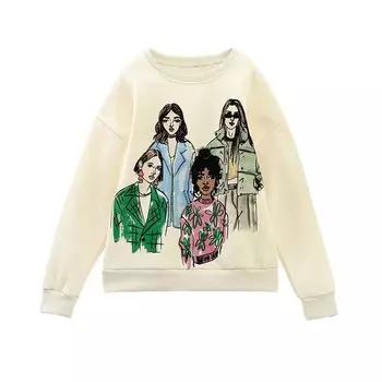 Женские толстовки с длинными рукавами и графическим рисунком для девочек, мешковатые свободные пуловеры с принтом, топы, свитер с круглым вырезом и граффити S белый