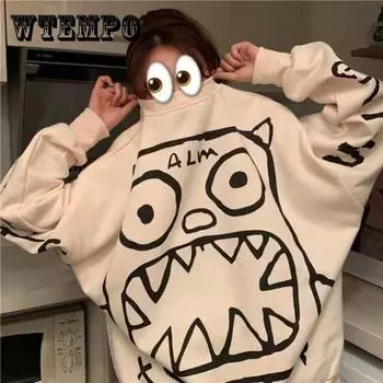 Женские толстовки с длинными рукавами Monster, пуловеры для девочек, модные куртки, топы, повседневные свитера XXL