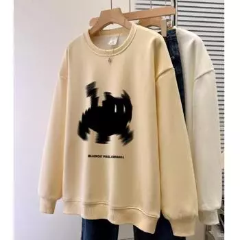 Женские толстовки с капюшоном 2024 года, модные осенние забавные мультяшные принты, тонкие толстовки, винтажные с круглым вырезом, с длинными рукавами, повседневные свободные женские пуловеры, топы M