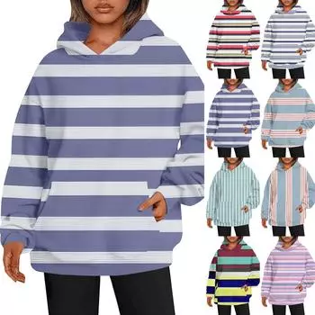 Женские толстовки с капюшоном большого размера с длинным рукавом с принтом, пуловеры, осенние наряды с карманом M