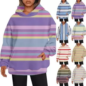 Женские толстовки с капюшоном большого размера с длинным рукавом с принтом, пуловеры, осенние наряды с карманом XXXL синий