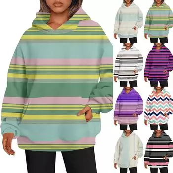 Женские толстовки с капюшоном большого размера с длинным рукавом с принтом, пуловеры, осенние наряды с карманом L темно-зеленого