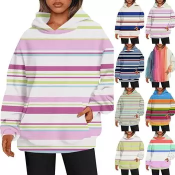 Женские толстовки с капюшоном большого размера с длинным рукавом с принтом, пуловеры, осенние наряды с карманом L синий