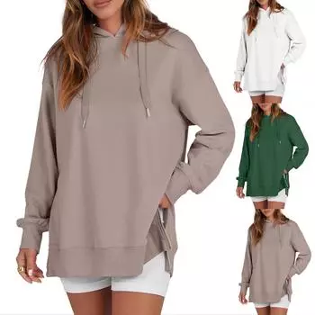 Женские толстовки с капюшоном большого размера с боковой молнией, длинные флисовые толстовки, легкие туники, пуловеры, модные на осень M зелёный