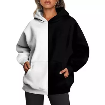 Женские толстовки с капюшоном большого размера с длинным рукавом с принтом, пуловеры, осенние наряды с карманом XL чёрный