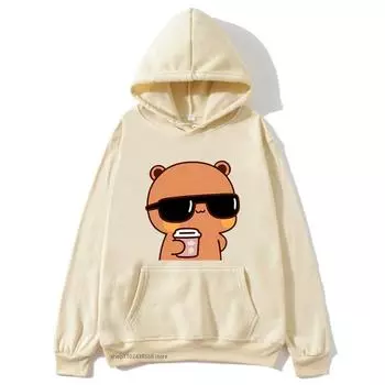 Женские толстовки с капюшоном Bubu Is Watching Movie with Dudu Толстовки с рисунком из мультфильма Милый графический пуловер Женская кавайная верхняя одежда Y2k S