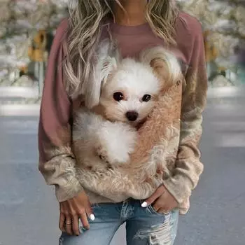 Женские толстовки с капюшоном Dog 3D Print Sweatshirt Женская мода Crewneck Hoodie Kawaii Animal Sweats Женский спортивный костюм Пальто для девочек Sudaderas S