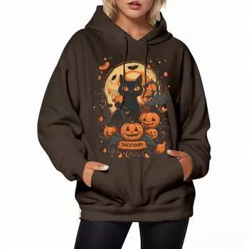 Женские толстовки с капюшоном и карманом в винтажном стиле с 3D-принтом, осенне-зимние, с заниженной линией талии, с длинным рукавом, повседневные толстовки с капюшоном, топы S