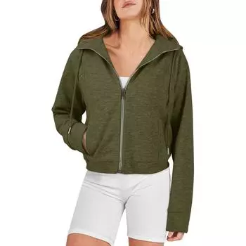 Женские толстовки с капюшоном на молнии с длинным рукавом, осенние свободные толстовки, куртки с карманами, модная одежда, толстовки с капюшоном для женщин L армия зеленый