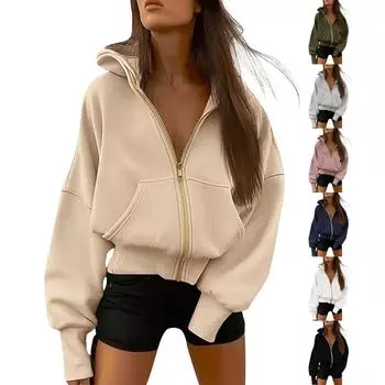 Женские толстовки с капюшоном на молнии с длинным рукавом, осенние свободные толстовки, куртки с карманами, модная одежда, толстовки с капюшоном для женщин M