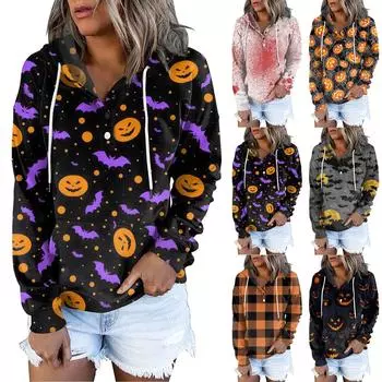 Женские толстовки с капюшоном на пуговицах и шнуровке, пуловеры, повседневные топы с длинными рукавами, рубашки M оранжевый