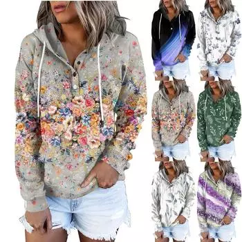 Женские толстовки с капюшоном на пуговицах и шнуровке, пуловеры, повседневные топы с длинными рукавами, рубашки L