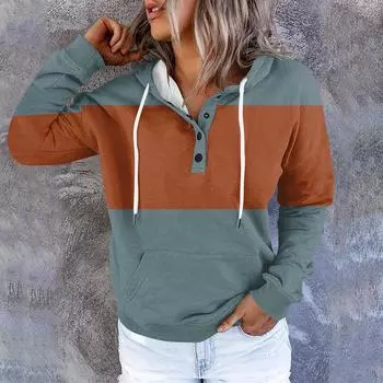 Женские толстовки с капюшоном на пуговицах и шнуровке, пуловеры, повседневные топы с длинными рукавами, рубашки XL