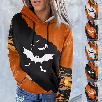 Женские толстовки с капюшоном, одежда для девочек-подростков, повседневный свитер, пуловер с карманами на Хэллоуин M имбирный