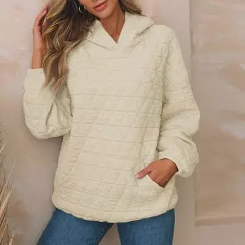 Женские толстовки с капюшоном Повседневные свободные свитера с длинным рукавом Осенняя одежда Наряды Осенние модные наряды Зимняя одежда L бежевый