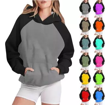 Женские толстовки с капюшоном, пуловер, цветной блок, свободный свитшот, повседневный, легкий, милый, с карманом S жёлтый