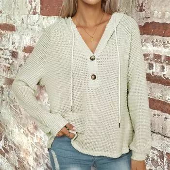 Женские толстовки с капюшоном, с длинным рукавом, повседневные свитшоты, пуловеры, топы на пуговицах M бежевый