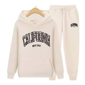 Женские толстовки с капюшоном, спортивные костюмы, одежда для бега, женский комплект с капюшоном, толстовки + брюки, комплект из двух предметов с принтом S