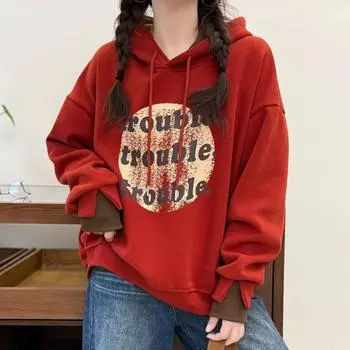 Женские толстовки с капюшоном, свитера, шапки, топы с цветочным принтом, зимняя хлопковая толстая свободная одежда One Size оранжевый