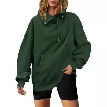 Женские толстовки с капюшоном, свободные свитера с длинным рукавом, рубашки с круглым вырезом, осенние наряды, одежда M армия зеленый