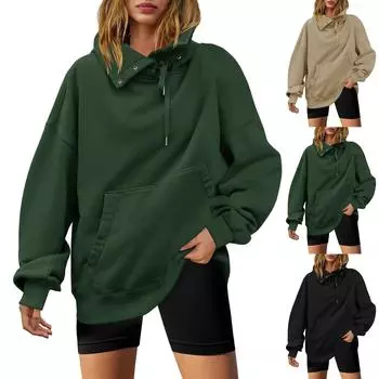 Женские толстовки с капюшоном, свободные свитера с длинным рукавом, рубашки с круглым вырезом, осенние наряды, одежда M армия зеленый