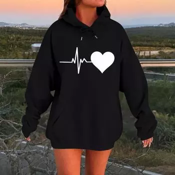 Женские толстовки с капюшоном, свободные толстовки с длинным рукавом, повседневные пуловеры, толстовки с капюшоном, топы L чёрный