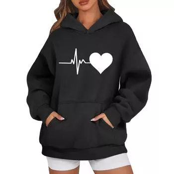 Женские толстовки с капюшоном, свободные толстовки с длинным рукавом, повседневные пуловеры, толстовки с капюшоном, топы L чёрный