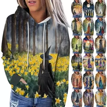 Женские толстовки с капюшоном, толстовки, одежда, принтованные повседневные толстовки, пуловеры с карманами S